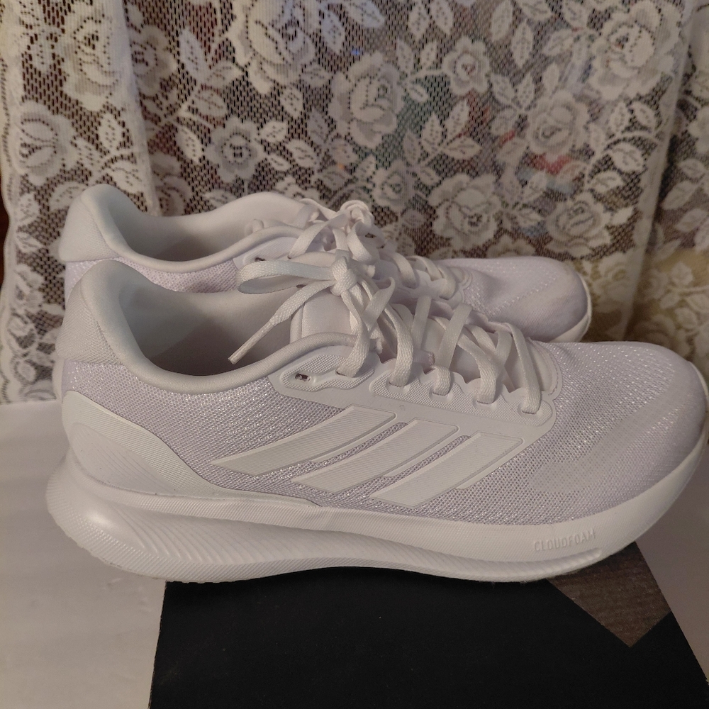 Adidas RunFalcon 5 Women Size 9 Triple White Sneakers EC Excellent Athletic Sho - Picture 3 of 9